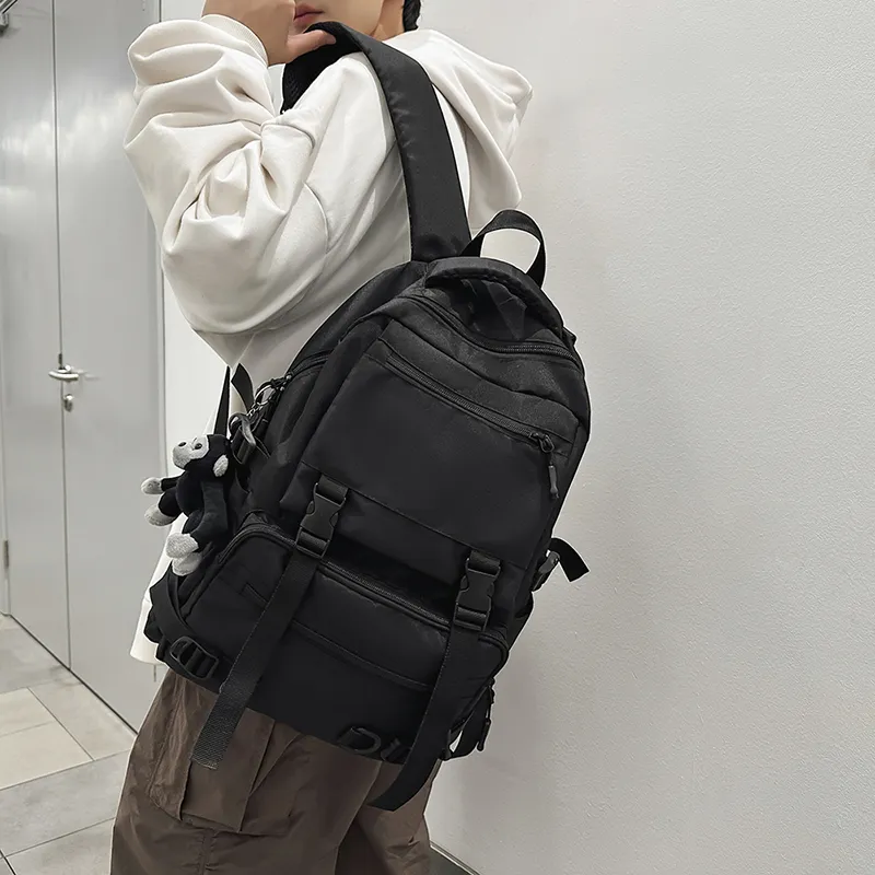 Deli Bear Nylon Backpack Large Size Unisex Black-2