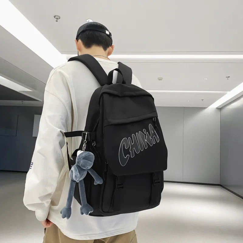 OUZIHUANG Nylon Backpack Unisex Black/Blue/Gray/Red/White-3
