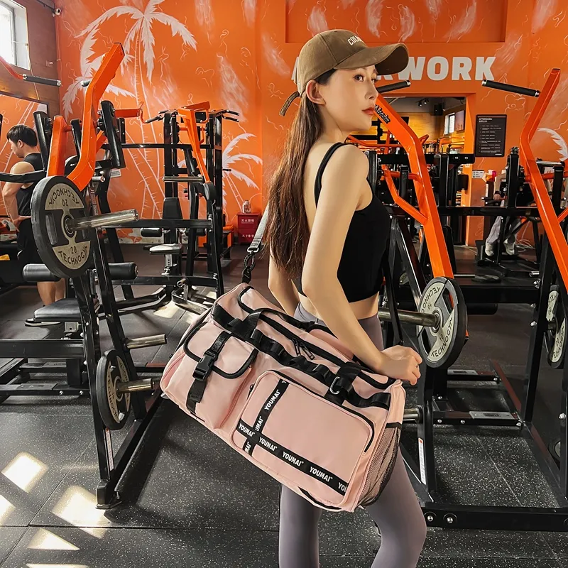 Deli Bear Nylon Gym Bag Unisex Black/Pink/Khaki/Blue/Yellow/Army Green-7