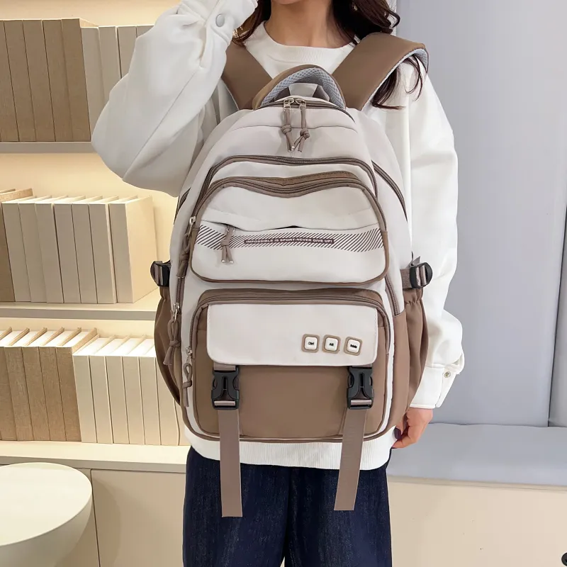 OUZIHUANG Nylon Backpack Women's Purple/Red/Green/Khaki/Black-9