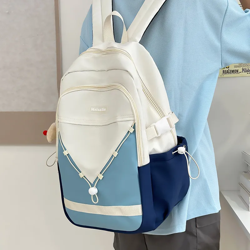 Deli Bear Nylon Backpack Unisex Khaki, Blue, White, Black-9