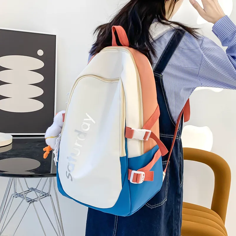 Deli Bear Nylon Backpack Regular Unisex Light Blue & Orange/Purple/Orange & Dark Blue/White/Gray/Black-8
