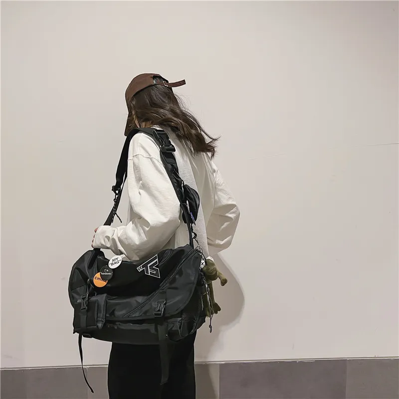 Deli Bear Nylon Travel Backpack Workwear Bag Crossbody Bag Shoulder Bag Unisex Black-4