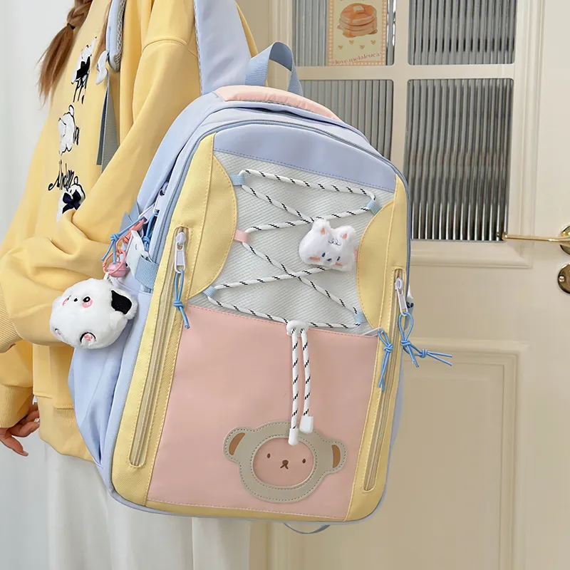 Deli Bear Polyester Backpack Women's Pink/Purple/Blue/Black/Yellow-13