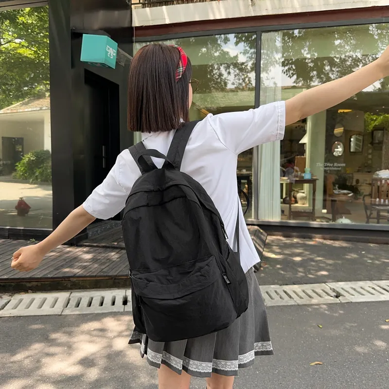 Deli Bear Nylon Backpack Regular Unisex Black/Pink/Gray Blue/Khaki/Red/Green-3