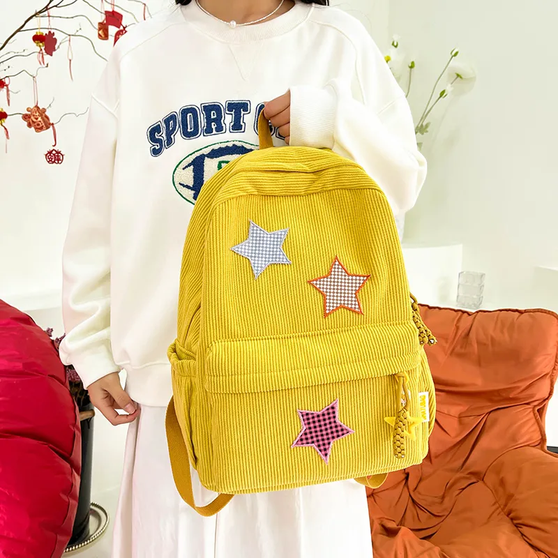 Deli Bear Corduroy Large Backpack Women's Red/Yellow/Khaki/White/Black/Green-9
