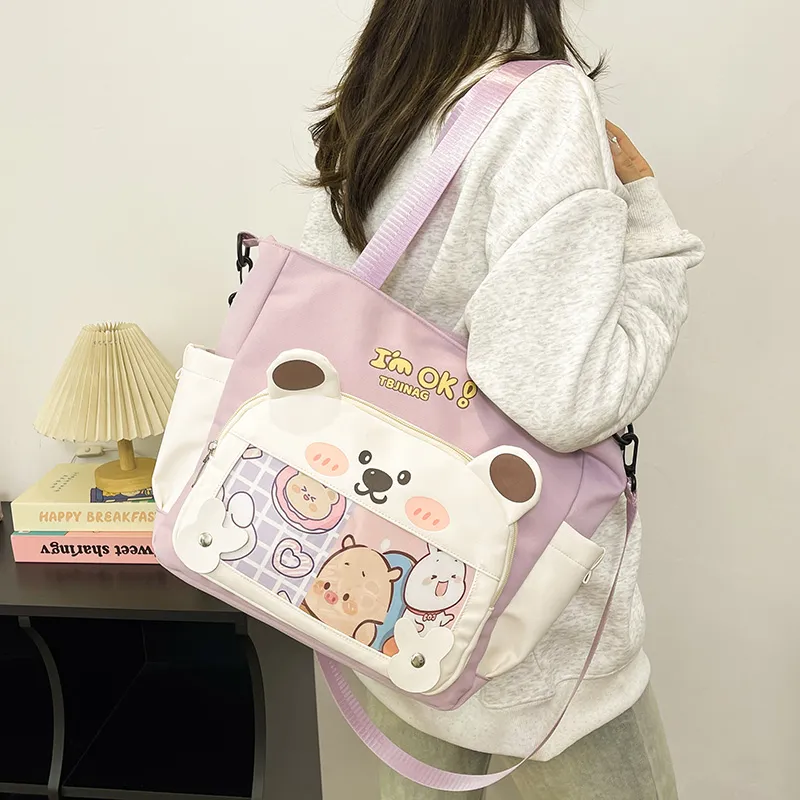 Deli Bear Oxford Shoulder Bag Women's Pink/Purple/Khaki/Saffron/Black-6