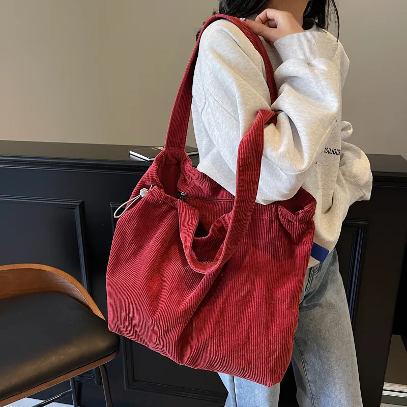 OUZIHUANG Corduroy Tote Bag Shoulder Bag Women's Multicolor-21