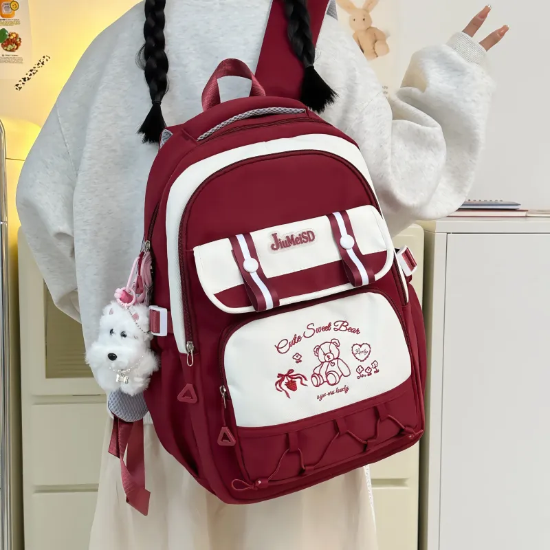 Deli Bear Polyester Backpack Regular Unisex Pink/Yellow/Blue/Black/Red-18