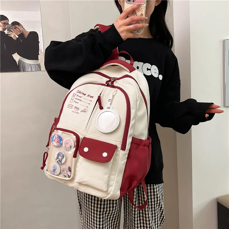 Deli Bear Nylon Backpack Regular Unisex Black/Pink/White/Khaki/Blue-14