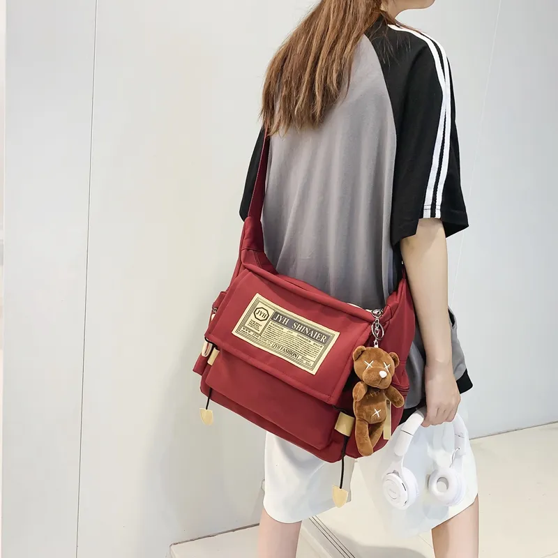 OUZIHUANG Nylon Shoulder Bag, Crossbody Bag Unisex Black/Blue/White/Red-5