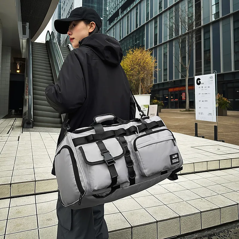 OUZIHUANG Nylon Travel Bag Unisex Black/Gray/Green-7