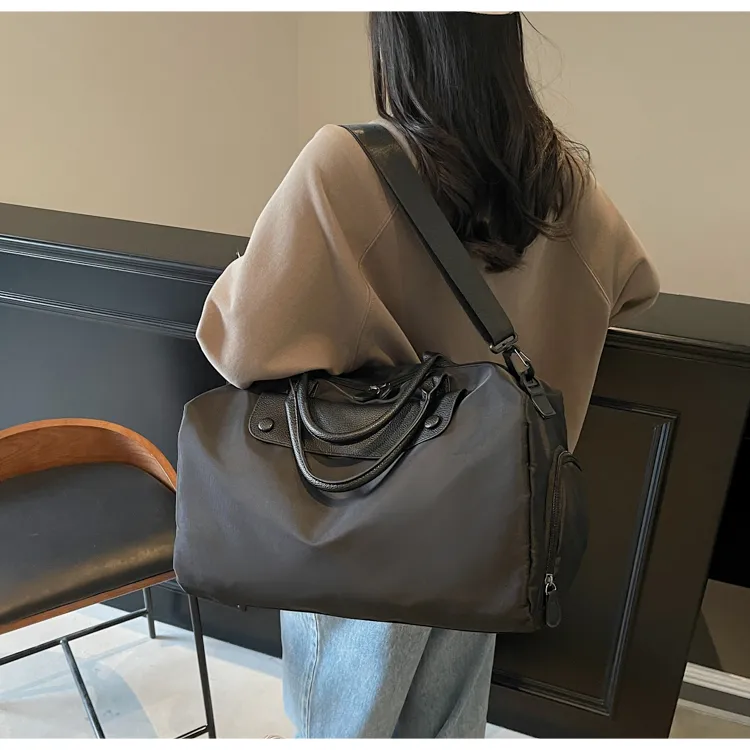 OUZIHUANG Oxford Travel Bag Women's Black/Khaki-3