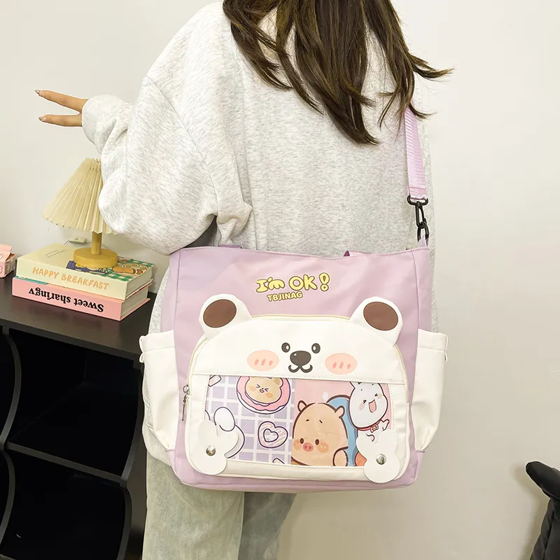 Deli Bear Oxford Shoulder Bag Women's Pink/Purple/Khaki/Saffron/Black-9