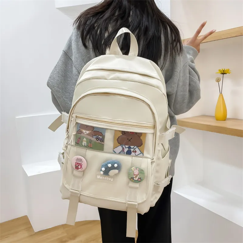 Deli Bear Canvas Backpack Regular Women's White/Black/Pink/Blue-4