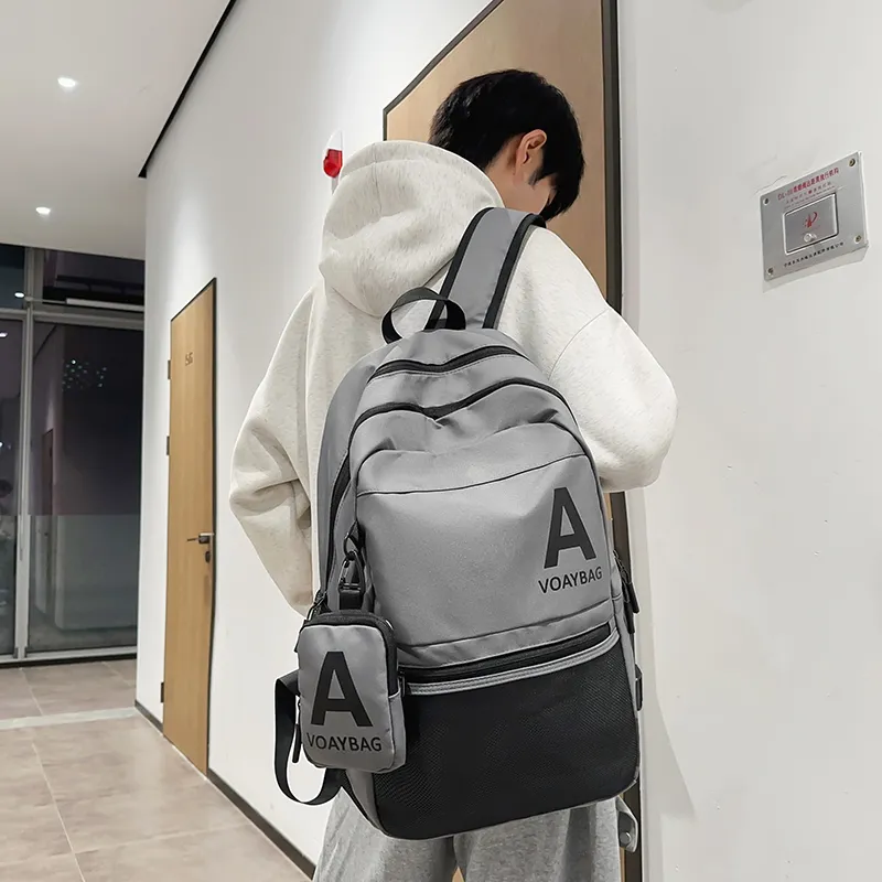 OUZIHUANG Nylon Backpack Unisex Black/White/Gray/Khaki-14