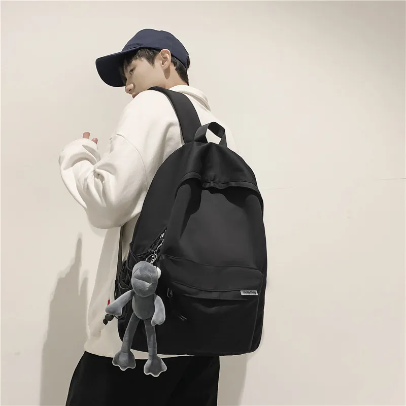 OUZIHUANG Nylon Backpack Unisex Black/White/Pink/Gray-1