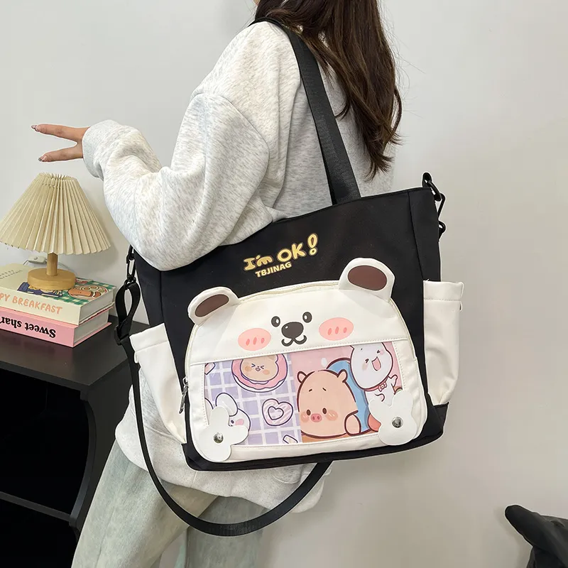 Deli Bear Oxford Shoulder Bag Women's Pink/Purple/Khaki/Saffron/Black-22