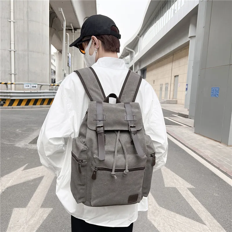 Deli Bear Canvas Backpack Regular Men's Gray/Black/Khaki/Coffee-1