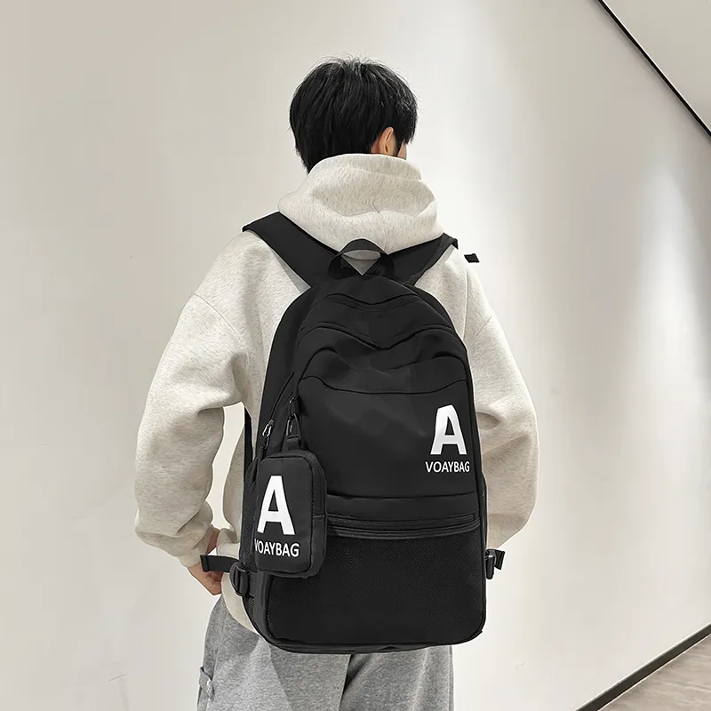 OUZIHUANG Nylon Backpack Unisex Black/White/Gray/Khaki-3