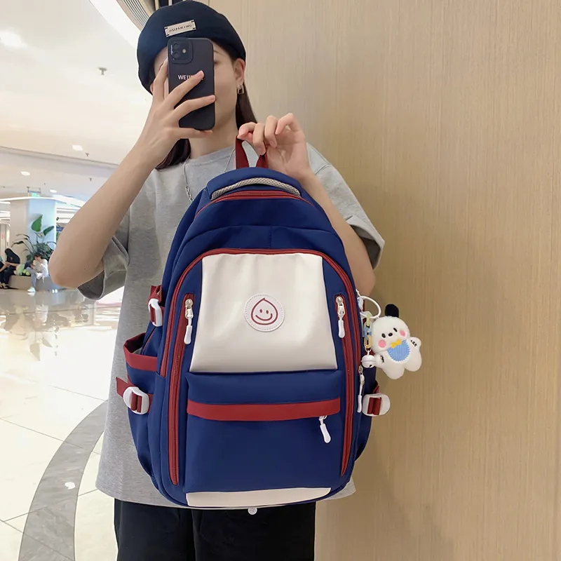 Deli Bear Nylon Backpack Large Size Unisex Pink \ Blue \ Black \ Khaki \ Green-8