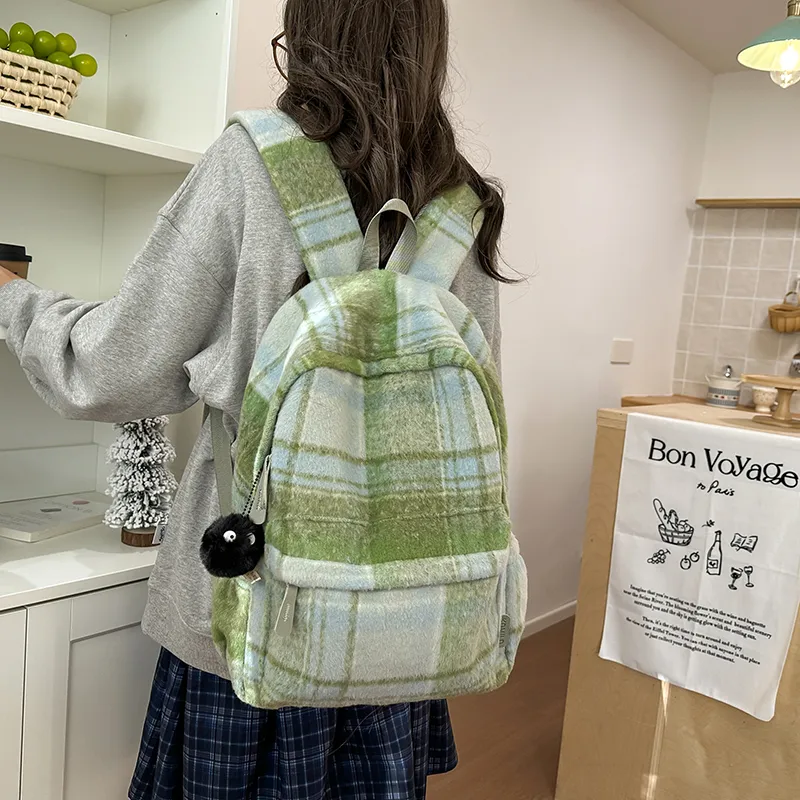 OUZIHUANG Woolen Backpack Regular Women's Pink/Green/Brown/Purple-7