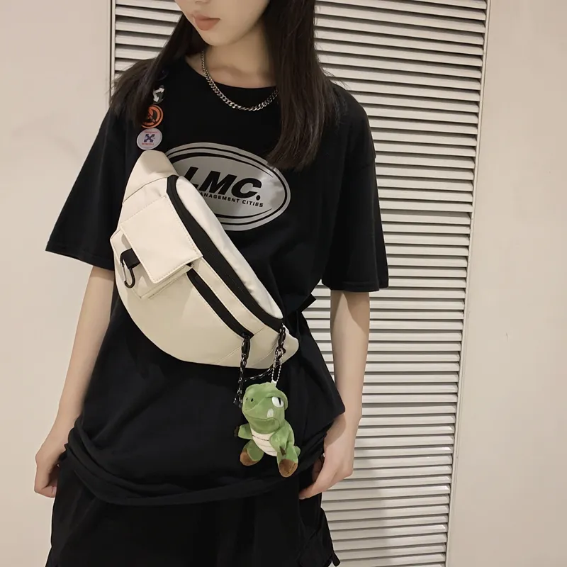 OUZIHUANG Nylon Sling Bag Regular Unisex Black/Blue/White-16