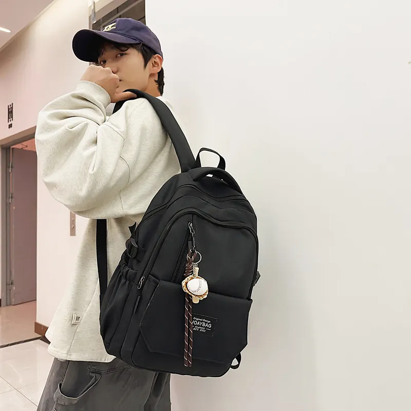 OUZIHUANG Nylon Backpack Unisex Black/White/Red/Khaki/Blue-4