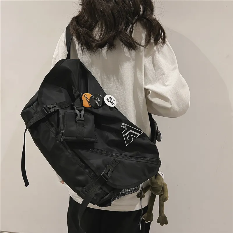 Deli Bear Nylon Travel Backpack Workwear Bag Crossbody Bag Shoulder Bag Unisex Black-6