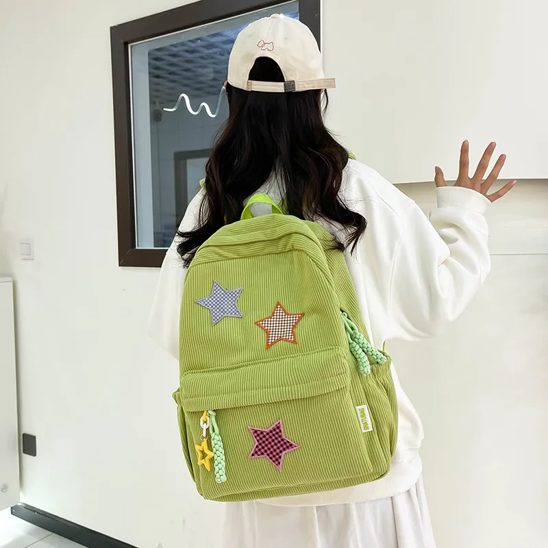 Deli Bear Corduroy Large Backpack Women's Red/Yellow/Khaki/White/Black/Green-18