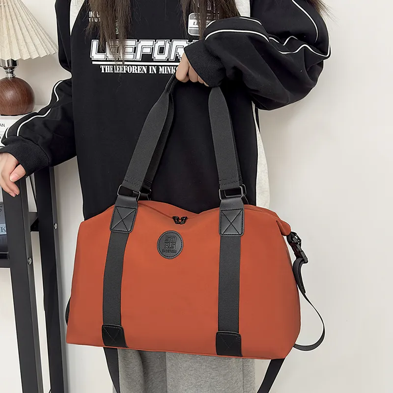 OUZIHUANG Nylon Travel Bag Unisex Khaki/Pink/Green/Black/Brown/Orange-25
