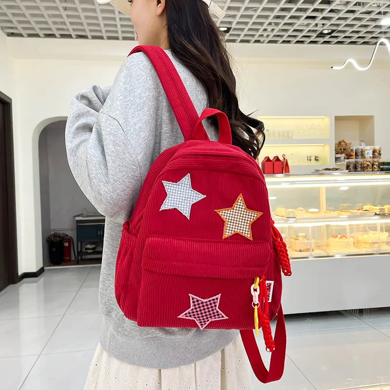 Deli Bear Corduroy Large Backpack Women's Red/Yellow/Khaki/White/Black/Green-25