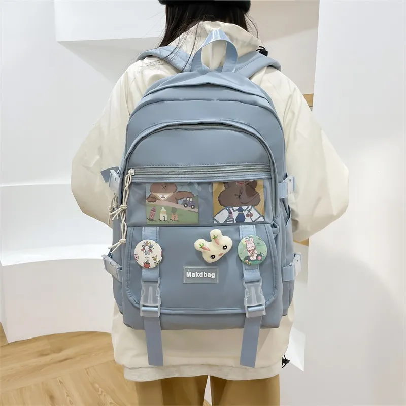 Deli Bear Canvas Backpack Regular Women's White/Black/Pink/Blue-19