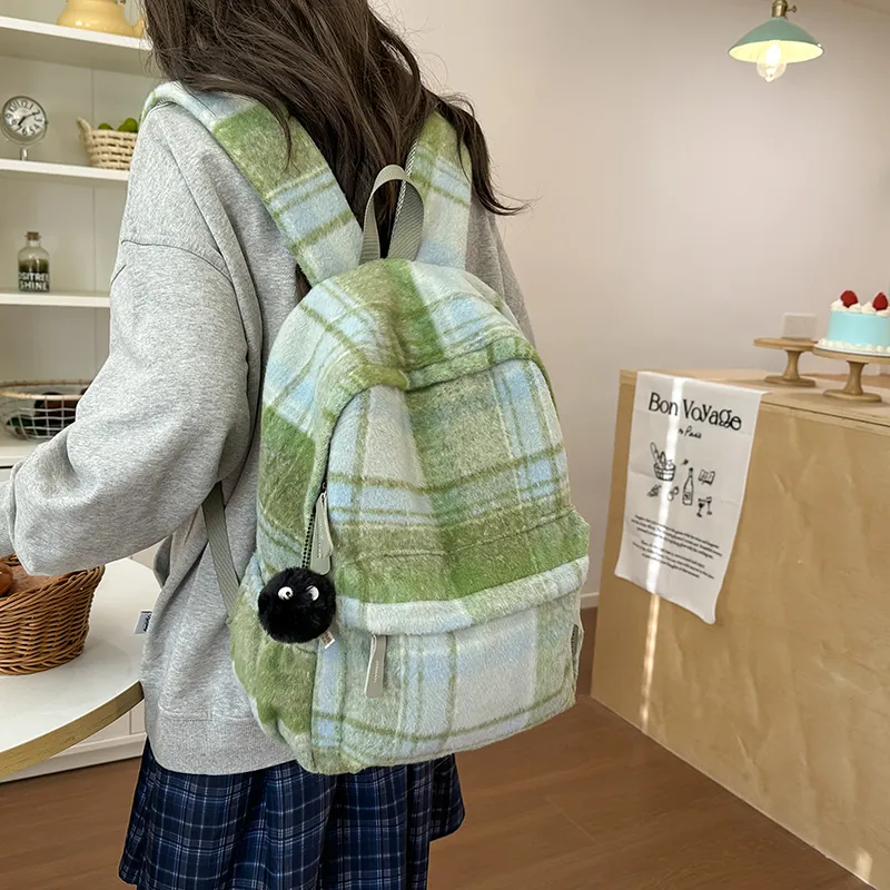 OUZIHUANG Woolen Backpack Regular Women's Pink/Green/Brown/Purple-6