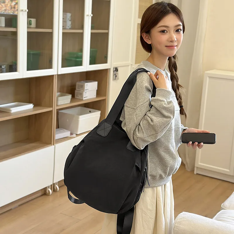 OUZIHUANG Nylon Backpack Women's Black/Ecru/Khaki-2