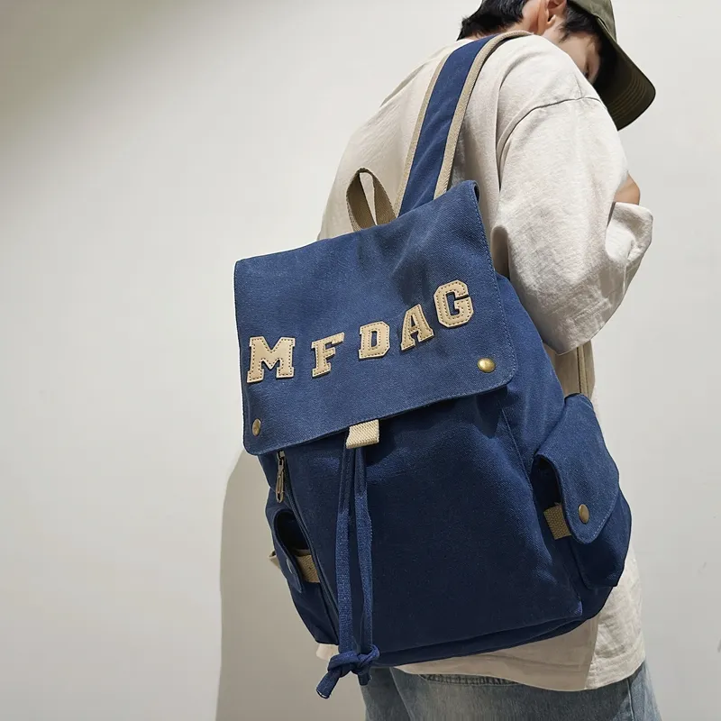 Deli Bear Canvas Backpack Regular Unisex Black/Ecru/Blue/Brown/Watermelon Red-20