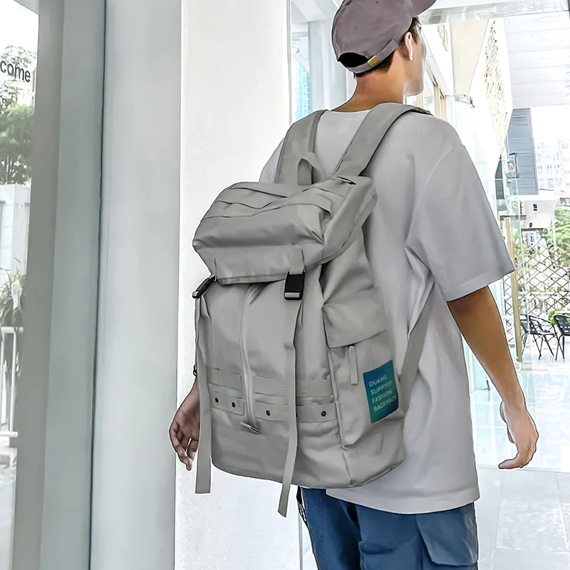 Deli Bear Oxford Backpacks Backpack Large Size Unisex Light Gray/Dark Gray/Red/Black-2