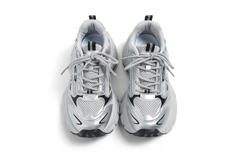 HUANQIU Height Increasing Abrasion Resistant Lightweight Slip Resistant Low Top Chunky Sneakers Women's Silver-3