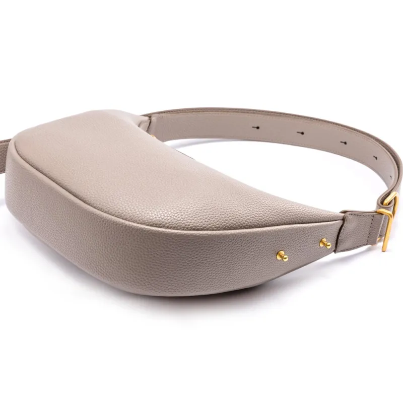 AQUASCUTUM Litchi Grain Cow Leather Crescent Bag Shoulder Bag Medium Size Women's Black/Light Gray-5
