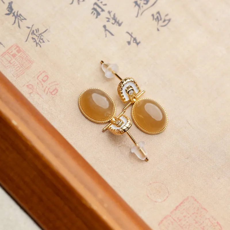 Xianyuan Hetian Jade Earrings Sugar Jade Unisex-4