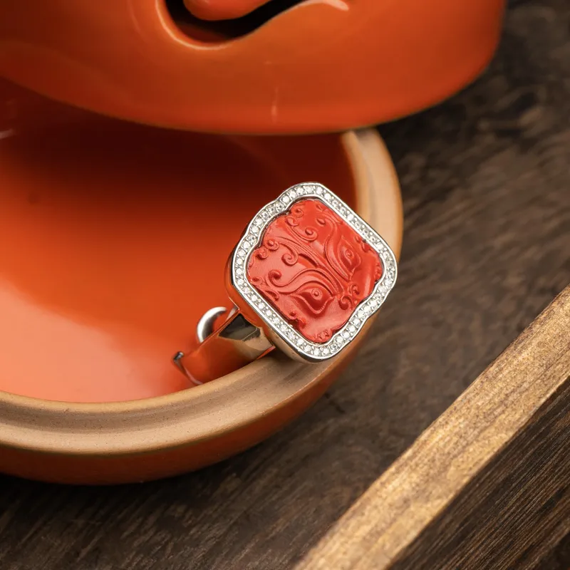 Xianyuan Reconstructed Cinnabar Jade Rings Unisex-7