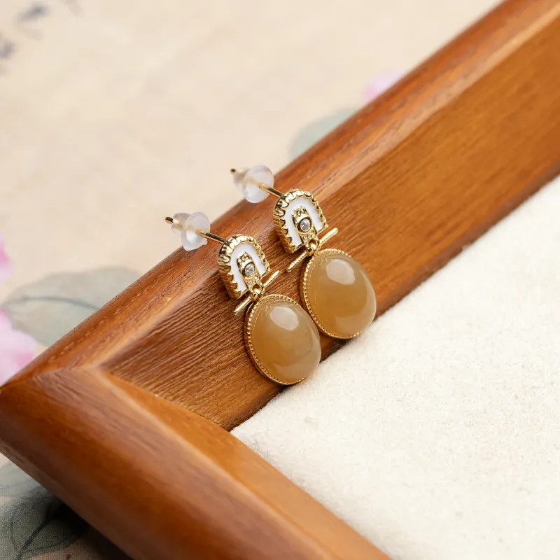Xianyuan Hetian Jade Earrings Sugar Jade Unisex-2