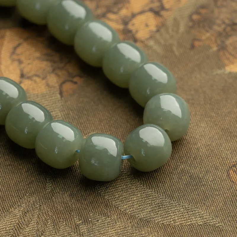 Xianyuan Hetian Jade Single Wrap Beaded Bracelet Unisex Green Jade-7