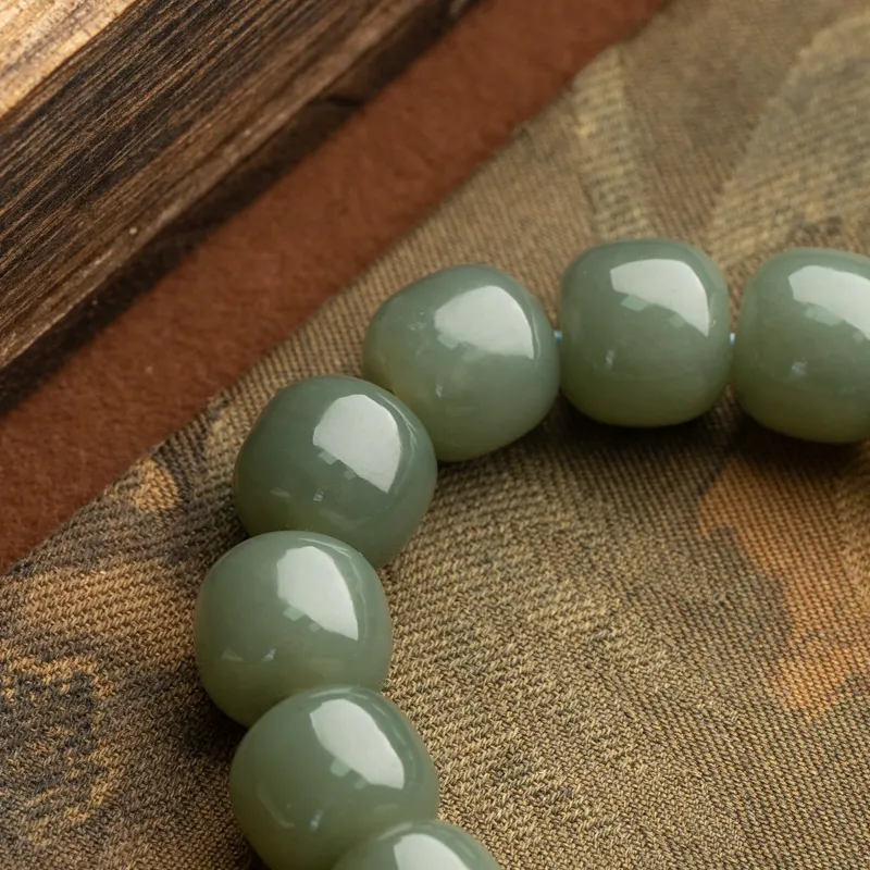 Xianyuan Hetian Jade Single Wrap Beaded Bracelet Unisex Green Jade-1