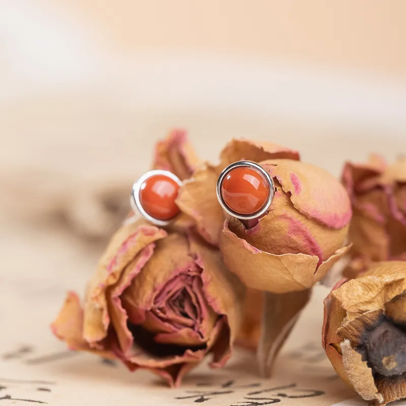 Xianyuan Southern Red Agate Stud Earrings Unisex-5