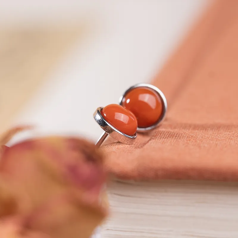 Xianyuan Southern Red Agate Stud Earrings Unisex-3