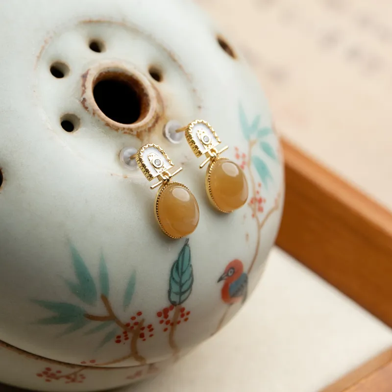 Xianyuan Hetian Jade Earrings Sugar Jade Unisex-1
