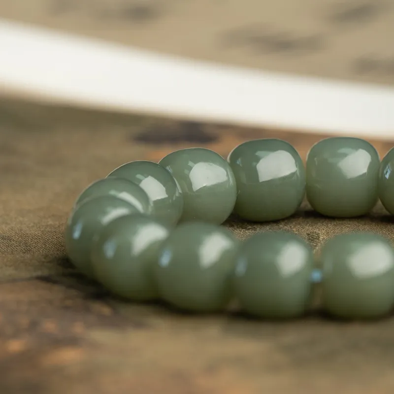 Xianyuan Hetian Jade Single Wrap Beaded Bracelet Unisex Green Jade-4