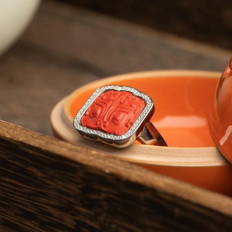 Xianyuan Reconstructed Cinnabar Jade Rings Unisex-8