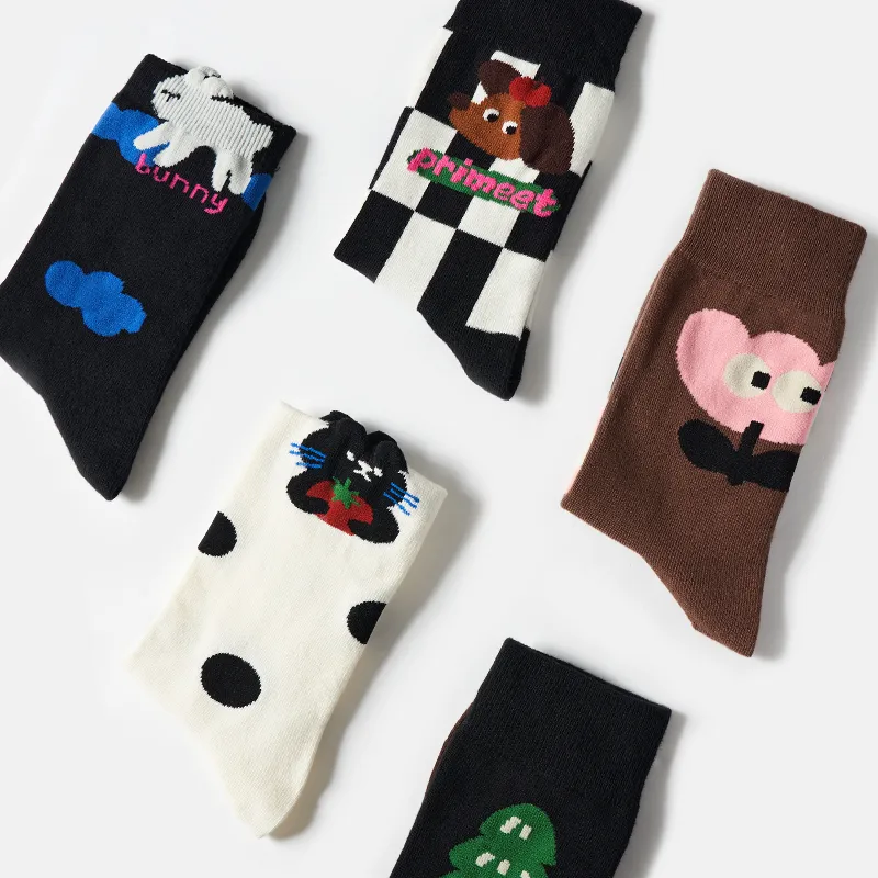 Primeet Mid Calf Socks Fall And Winter Women's 5 Pack-23